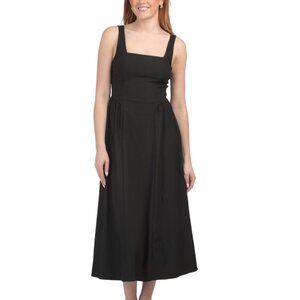 KALI FASHIONS Black Drop Waist Square Neck Midi Dress